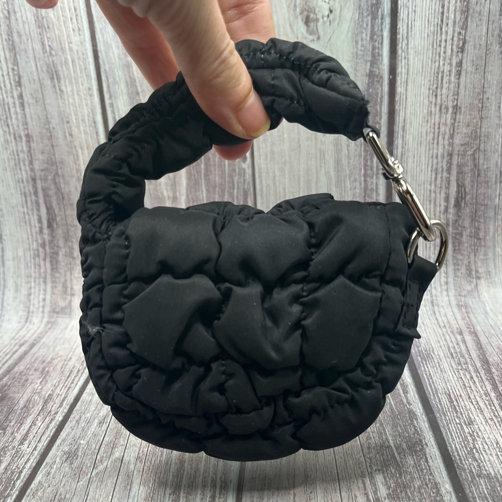 NEW Micro Mini Puffer Bag Charm Wristlet Clutch Puff Padded Quilted Black